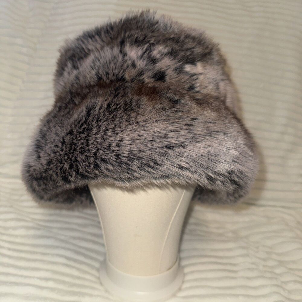 Vtg Parkhurst Faux Fur Brown Winter Bucket Hat Women Canada Made One Size Warm
